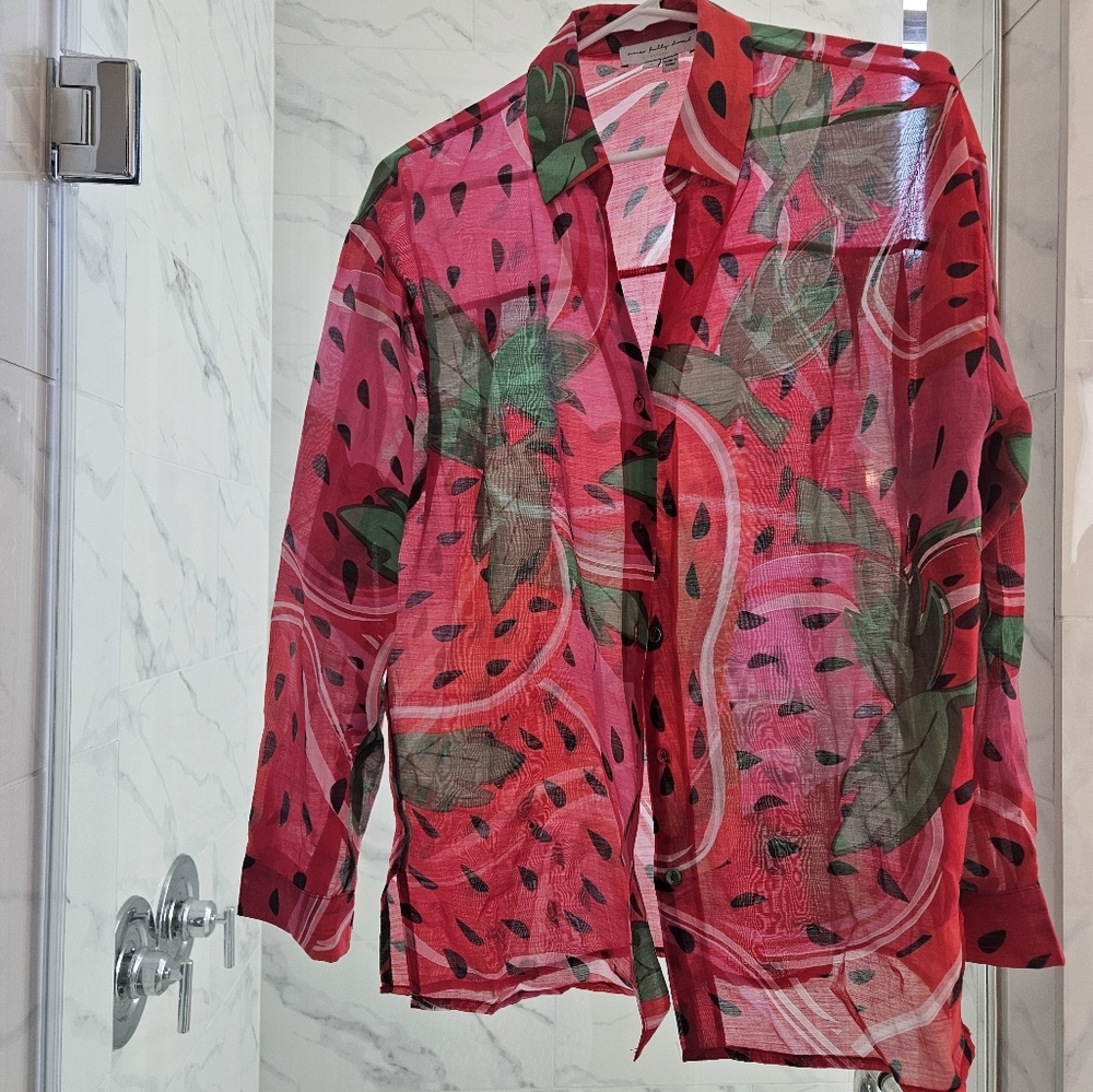 Watermelon Print Sheer Blouse